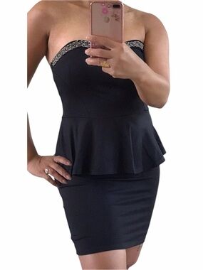 Zara Trafaluc Peplum Strapless Dress Black Women’s Size M